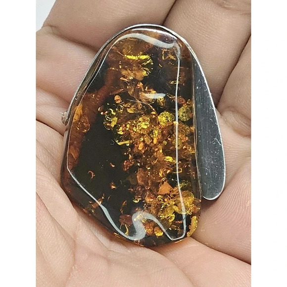 Vintage Beautiful Large Amber Brooch/Pendant Set In Sterling Silver 13.8 Grams - Picture 8 of 9